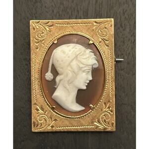 Antique Estate Victorian 18k Italian 750 Gold Hand Carved Shell Cameo Brooch